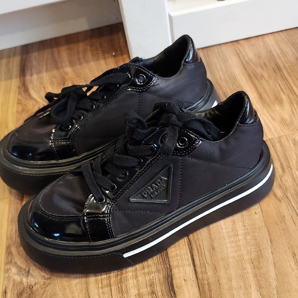 Prada Black Platform Lace-Up Sneakers